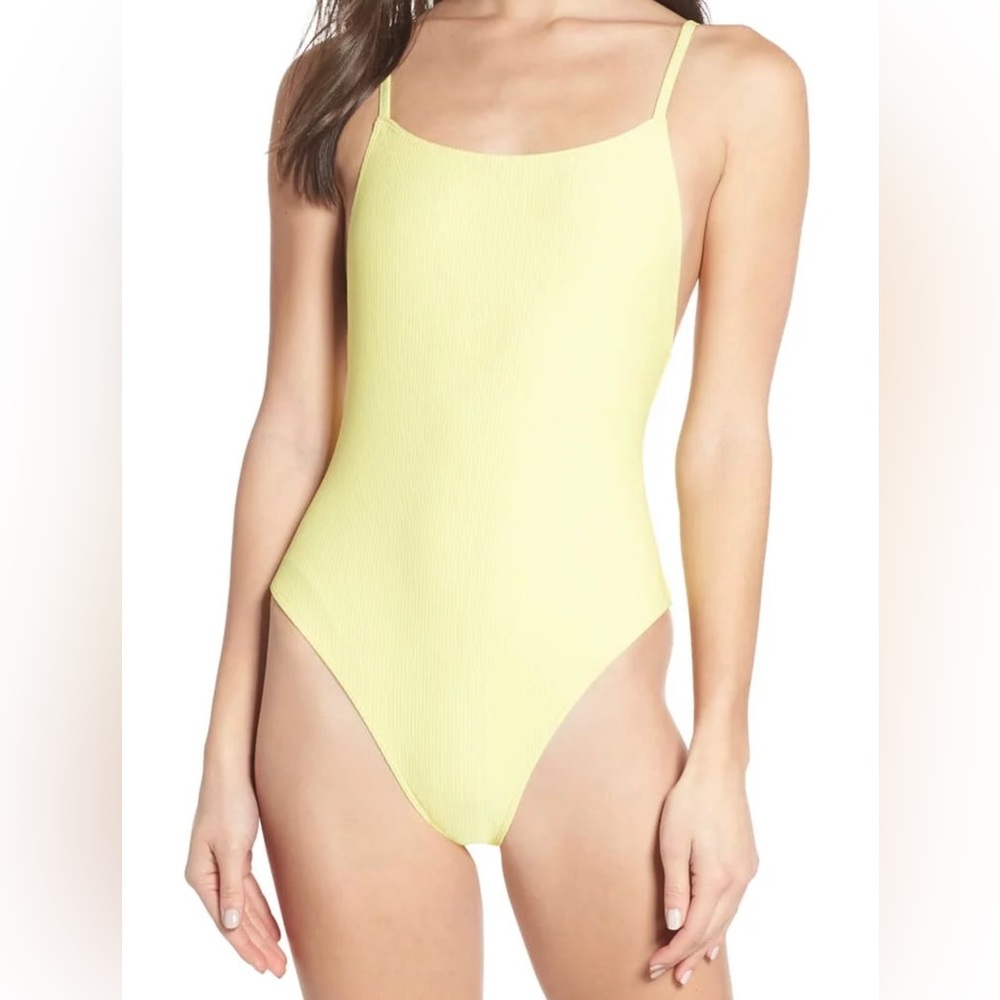 Something Navy Ribbed yellow swimsuit
